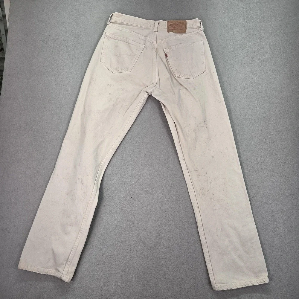 Vintage Levis 501 Jeans Mens Beige Made USA Button Fly Straight 90s Fits 29x30
